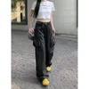 Frauen Jeans Frauen Cargo Hosen Hohe Aufstieg Amerikanischen Stil Weibliche Mode Breite Bein Streetwear Damen Sinn Für Design INS