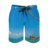 Men's Shorts Men's Blue Beach Board Tropical Palm Trees Retro Short Pants Men Custom Sports Surf Quick Dry Trunks Birthday Gift