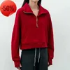 Tenues de yoga LU-99 Femmes Fitness Sweats à capuche Runing Veste Dames Sport Demi-Zip Sweat-shirt épais Lâche Manteau de style court avec trou de pouce en polaire Sportwearhhh