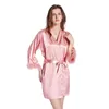 Mulheres sleepwear design pena renda cetim robes noiva casamento robe quimono roupão femme sexy casual curto