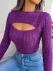 Women's Sweaters Womens Cutout Y2k Knit Sweater Pullover Long Sleeve Sexy Bodycon Cable Knitted Crewneck Slim Stretch Tops