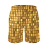Shorts masculinos verão board disco ball impressão correndo dourado brilhante impresso praia calças curtas retro troncos de secagem rápida plus size