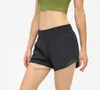 LU-16 Taille élastique en maille pour femme Hotty Hot Short de yoga, pantalon de course, fitness, décontracté, ample, respirant, poche zippée cachée, sport court, vêtements de sport pour femme et