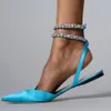 Sandaler Summer Crystal Ankle Strap Women Flat Slide Sandaler Point Toe Fashion Bridals Evening Dress Party Lady Shoe 230901