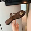 Slippers Metal Slides Comfort Fashion Shoes Training Women Sandals Toe Loop Flats Ring Ring Brown Brown Syngly