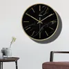 Orologi da parete Orologio da soggiorno Orologio da casa al quarzo Elegante decorazione classica Aghi Oro rotondo Nero Moderno Silenzioso Saat Decor