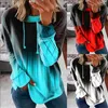 Kobiety z kapturem modne kobiety dodatkowe ciepłe bluzy okrągła szyja luźna gradient drukowane swobodne snap t pullover