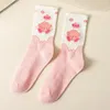 Kadın Çorap Karikatür Kadın Çorap Pembe Moda Japon Baskı Trendi Kawaii Hareket Kat Sox Pamuk Sonbahar Kış Çorapları