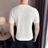 T-shirts Voor Mannen 2023 Zomer Britse Stijl Ijs Zijde Gebreide T-shirt Cool Hollow Ontwerp Ronde Hals Slanke Stretch ademend Korte Mouw