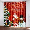 Curtain 3D Print Merry Christmas Gold Snowman Santa Claus Children's 2 Pieces Shading Window For Living Room Bedroom Decor