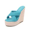 Slippers Outside Sexy Braid Platform Party Club High Heels Summer Women's Shoes 15 CM Wedges Sandals Ladies Large Size 34-43