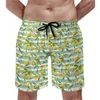 Shorts masculinos frescos amarelo limão placa verão frutas cítricas impressão engraçado praia correndo surf design confortável troncos de natação