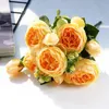 Decorative Flowers 1 Bouquet Red Rose Pink Silk Artificial 5 Big Head And 4 Bud Fake For Home Wedding Decoration