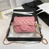 Moda altın top cc çanta 17cm kadınlar flap crossbody çanta elmas ekose deri zincir çantası lüks tasarımcı çanta