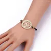 Pulseras con dijes Árbol de la vida redondo de cristal para mujer Cadena negra Cuerda elástica Pulsera ajustable Regalo de joyería de moda femenina