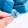Cluster Ringen Stijlvolle S925 Zilveren Ring Voor Vrouwen Klassieke Blauwe Ovale Zirkoon Fashion Party Sieraden Bruiloft Bruids Sterling
