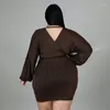 Plus Size Jurken Mode Vrouwen Jurk Lange Mouw V-hals Effen Kleur Losse Westerse Stijl Trui Geplooide Dames Voor De Herfst