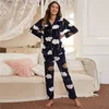 Kvinnors sömnkläder Onmelo Pyjamas Set Casual For Women Flanell Warm Soft Stars Dot Print Pyjama Autumn Winter Clothes Sets