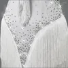 Scen Wear Latin Dance Fringe Dress for Women White Crystal Competition Dancewear Samba Salsa Prom Club Cosutme VDB3374