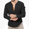 남자 T 셔츠 티셔츠 유럽과 미국 봄/여름 캐주얼 열대 면화 린넨 깊은 V- 넥 단색 큰 긴 슬리브 셔츠
