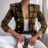 Trajes de mujer Chaqueta tipo cárdigan informal elegante con doble botonadura y estampado colorido Corte ajustado para otoño invierno Solapa de moda Manga larga