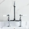 Kitchen Faucets French All Copper Bridge Type Double Hole Open Dish Basin Cold And Rotatable Gold Faucet