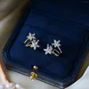 Stud Earrings High Quality 14K Real Gold Cute Flower For Women Cubic Zircon ZC Exquisite