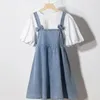 Set di abbigliamento Abito da bambina in denim per bambina 2023 Arrivo Bambini Abiti casual in jeans Abiti estivi con maniche a sbuffo