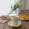 Tassen, Untertassen, kleines gelbes Blumenmuster, Kaffeeset im französischen Stil, Teetasse und Untertasse, 300 ml, für den Einsatz zu Hause und im Büro