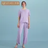 Women's Sleepwear 2023 Summer Casual Lossen Pajama Sets Ladies Bamboo Fiber Suit Women Short Sleeve T Shirt & Pants Home Clothes M-XXL