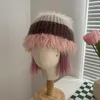 Beralar Koreli Çizgili Renk Eşleşen Mink Saç Beanie Şapkalar Kadınlar ve Erkekler Sonbahar Kış Moda Sıcak Yumuşak Peluş Havza Kapakları