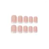 False Nails Short Square French Fake Nail Press On With Glue Designs Set Full Cover Artificial Simple Pink Art Tip