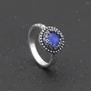 Cluster Rings Hainon Antique Silver Color Vintage Blue Round Fire Opal For Women Jewelry Fashion Party Engagement Punk Finger Ring