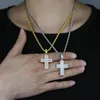 Hänge halsband isade ut bling rektangel cz cross hänge halsband guld silver färg charm hip hopp religiös mode mens kvinnor smycken 230901