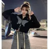Women's Knits Korejepo Butterfly Embroidered Short Jacket Women Autumn Stripes American Style Loose Front Shoulder Long Sleeved Top