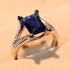 Klusterringar Storlek 8-13 Drop Luxury Jewelry 925 Sterling Silver Filled Princess Cut Blue 5A Cubic Zirconia CZ Party Men Finger Ring