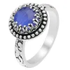 Cluster Rings Hainon Antique Silver Color Vintage Blue Round Fire Opal For Women Jewelry Fashion Party Engagement Punk Finger Ring