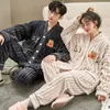 Mulheres sleepwear inverno mulheres homens casal pijama conjunto kawaii urso impressão pijama mujer macio quente engrossar amantes cardigan pijama solto casa