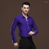 Stage Wear High Quality Man Ballroom Dance Tops Long Sleeve Mens Latin Shirts Lapel/Collar Practice/Performance