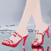 Pantoufles Sxey femmes sandales mode Peep Toe Rivet sangle Stiletto dame chaussures douces 9CM Zapatos De Mujer Tacon Sapatos Feminino