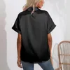 Blusas femininas 2023 verão manga curta camisa de seda feminina moda botão blusa de cetim escritório sólido solto topos blusas camisas casuais elegantes