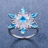 Cluster Ringen Luxe Vrouwelijke Natuurlijke Aquamarijn Bloem Ring Echte Sterling Zilveren Sneeuwvlok Vintage Belofte Engagement Voor Vrouwen