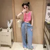 Clothing Sets Summer Girls' Set 23 Fashionable Children's Dress Fashion Short Sleeve Wide Leg Pants Two Piece