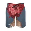 Shorts masculinos placa de verão abstrato mulheres cabeça esportes fitness bouquet vermelho flor impressão praia calças curtas casuais secagem rápida troncos de natação