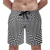 Short pour hommes noir et blanc ligne conseil été carré illusion d'optique amusant pantalons courts vêtements de sport séchage rapide maillots de plage personnalisés