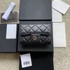 本物の革の女性ウォレットファッションデザイナー小さな財布黒いラムシンコインバッグゴールド/スライバーメタルハードウェアショッピングチェックブックポケットボックス