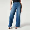 Damen-Jeans, hohe Qualität, mittelhohe Taille, weites Bein, elastische Taille, Retro-Waschung, für Damen