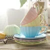 Tazas y platillos Taza de cerámica con borde dorado, juego de café de estilo Simple, Color de macarrón, té de la tarde en inglés, taza creativa para oficina