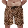 Herr shorts brädklassisk leopard vintage badstammar faux päls djurtryck snabbt torkande sportkläder trendig plus size strand