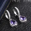 Stud Earrings Silver Color With Purple Cubic Zirconia Water Drop Long For Elegant Women Bridal Wedding Jewelry Accessories Gift
